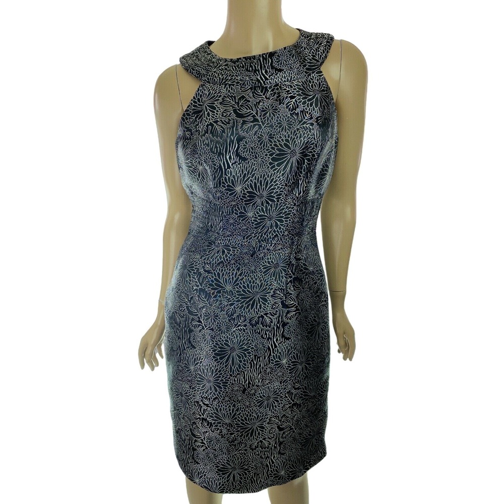 MUSE Sleeveless Dress Black/Gray Silver Metallic Sheath Size 6 Back Zipper